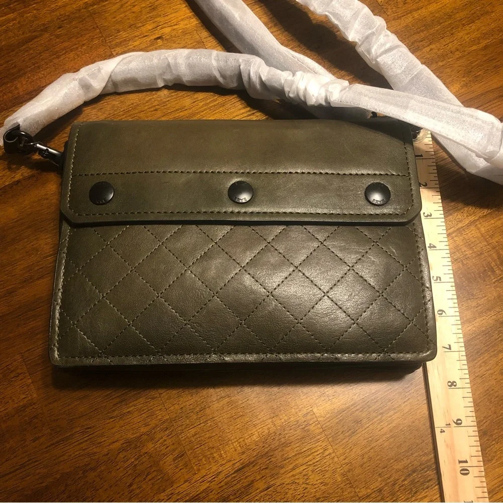 NWT $328 FRYE Samantha Quilted Leather Crossbody Bag in Fatigue!